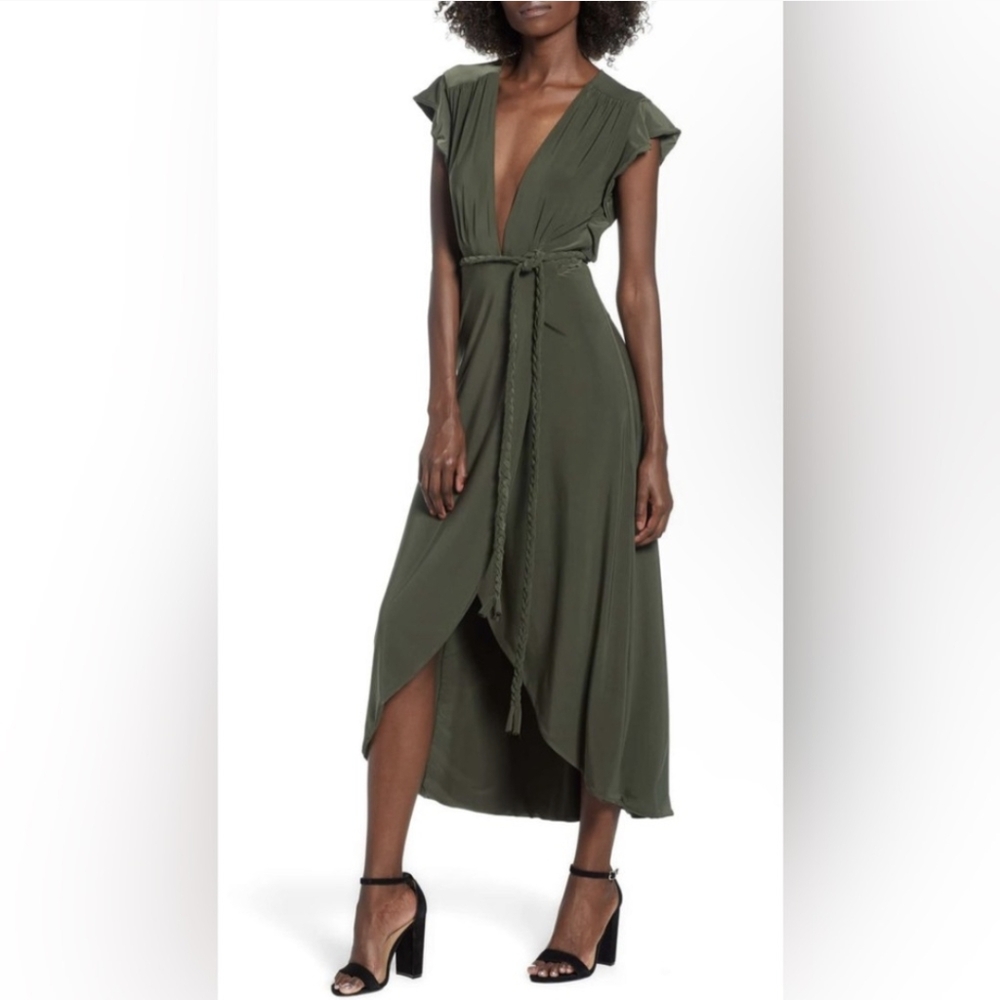 NWT Misa Los Angeles Irina Olive Green Maxi Wrap Dress Size XS